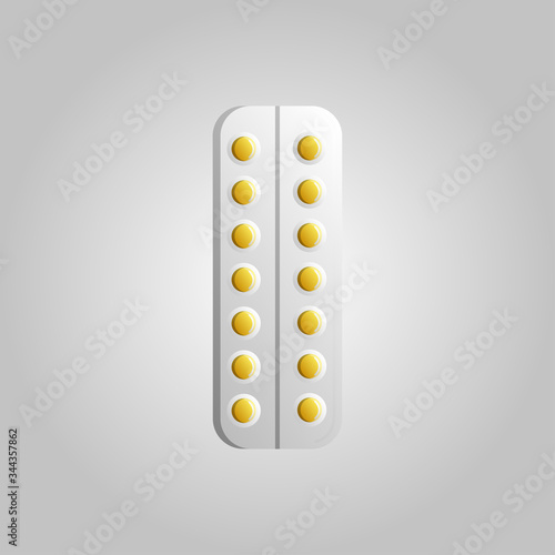 Beautiful medical icon pack of blister packs with capsules of pills with medicine for the treatment of diseases on a white background