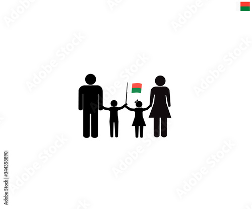 Malagasy family with Madagascar national flag, we love Madagascar concept, sign symbol background, vector illustration.