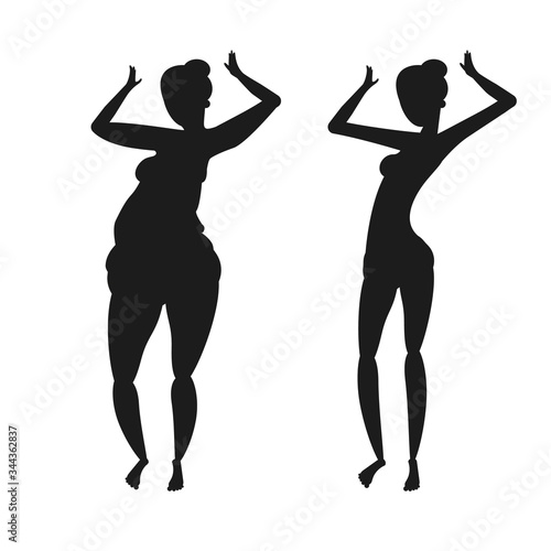 Black silhouette fat and thin woman