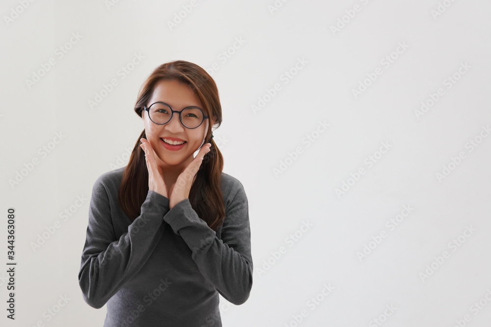 casual Asian woman with surprise face, happy Korean girl for fun lifestyle casual Asian woman with surprise face, happy Korean girl for fun lifestyle