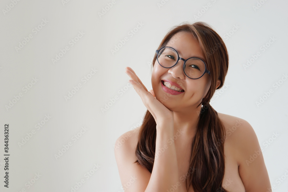 Fototapeta premium charming Asian female with smiling portrait, joyful Chinese girl for happiness lifestyle