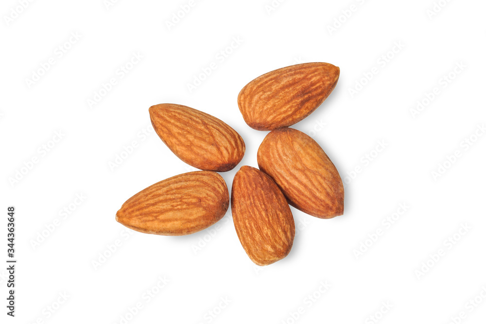 almonds on white background. almonds on white background.