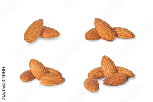 almonds on white background.