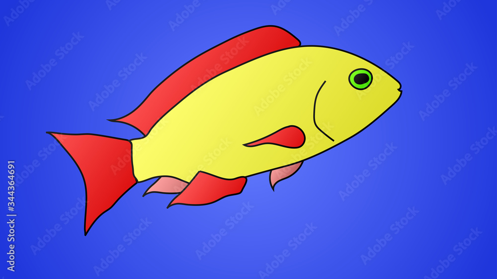 Beautiful icon of a golden fish swimming underwater on a white background Beautiful icon of a golden fish swimming underwater on a white background