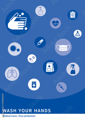 ウイルス 医療 福祉 介護 手洗いイメージ アイコン Coronavirus  medical icons Blue