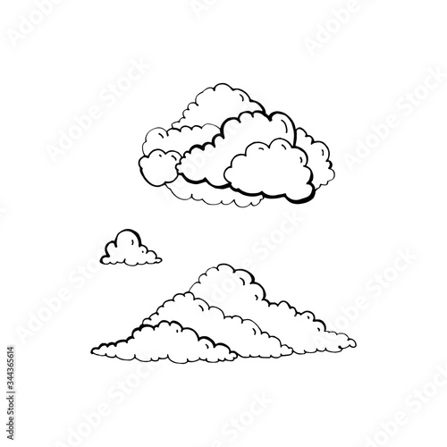 Set of vector clouds on white background. Hand draw illustration.