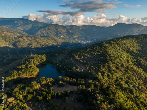 Fototapeta Naklejka Na Ścianę i Meble -  Beautiful aerial view of the mountains and the Don Manuel lagoon in Costa Rica 