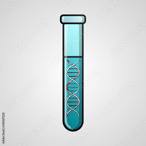 Beautiful medical icon of a scientific DNA molecule, genes in a glass laboratory chemical test tube for research on a white background
