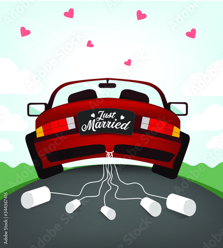Wedding car decoration cartoon for Wedding Invitation background