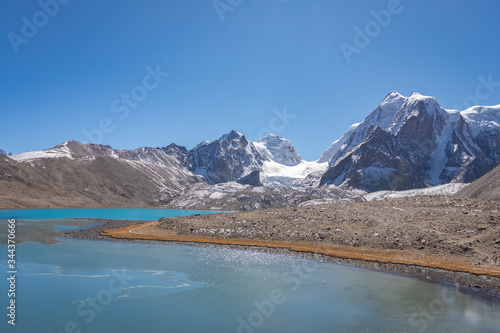 breathtaking frozen lake surrounded by himalayan mountains