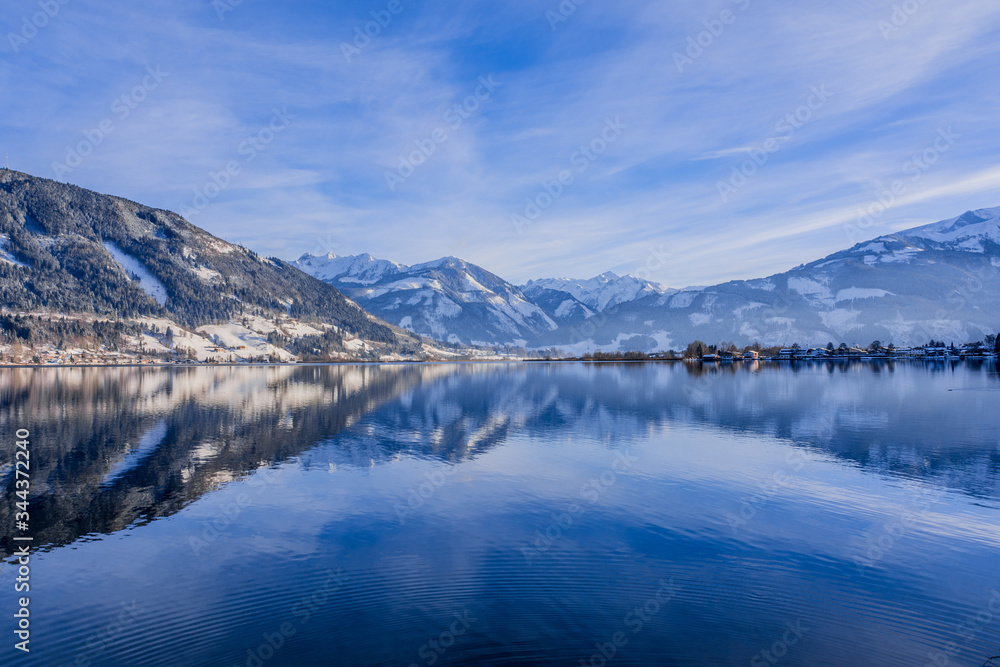 Lake Zell (Zeller See) in the Austrian Alps on a Sunny Day in Winter