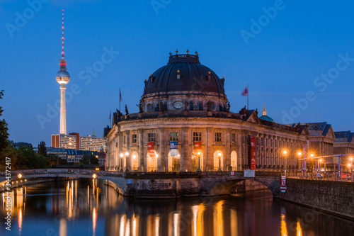 Berlin's Bode Museum, TV Tower and Spree River at dusk photo