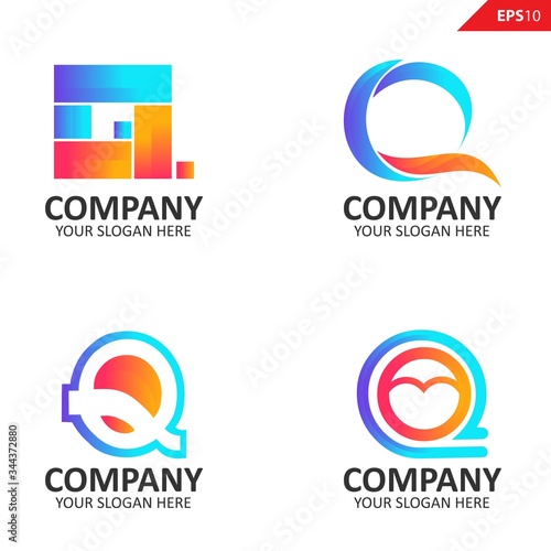 Set colorful letter Q logo collection. Suitable for studio company, technology, communication, application, software, and others.