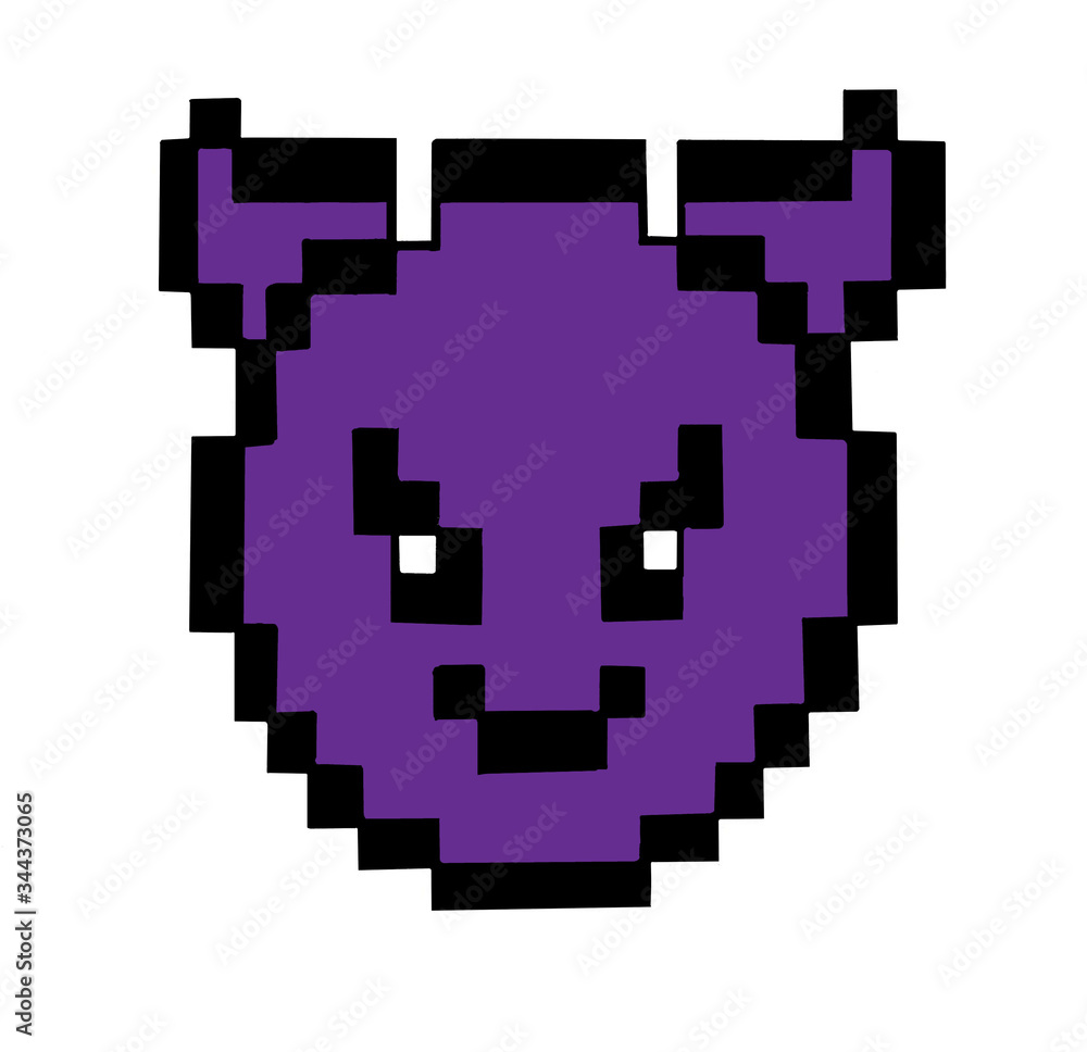 purple pixel isolated devil smile on the white background