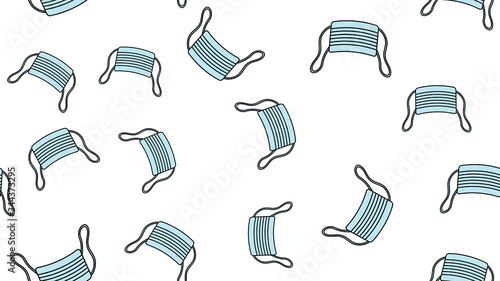 Endless seamless pattern with medical disposable masks and respiratory masks for protection against the deadly coronavirus pandemic pandemic, Covid-19 virus germs on a white background