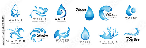 Water Splash Vector And Drop Set - Isolated On White. Abstract Vector Collection Of Flat Water Splash and Drop Logo. Icons For Droplet, Water Wave, Rain, Raindrop, Company Logo And Bubble Design