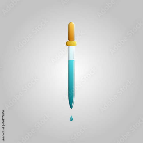Beautiful medical icon of a glass pipette for instilling drugs into the eyes and nose on a white background