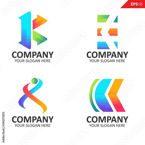 Set colorful letter K logo collection. Suitable for studio company, technology, communication, application, software, and others.