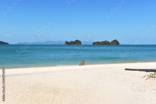 Tanjung rhu beach, Langkawi island Malaysia. Beautiful beach over the bkue sky background.