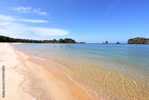 Tanjung rhu beach, Langkawi island Malaysia. Beautiful beach over the bkue sky background.