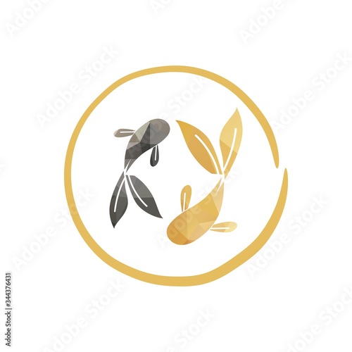 couple of polygonal golden fish or koi fish logo and icon illustration