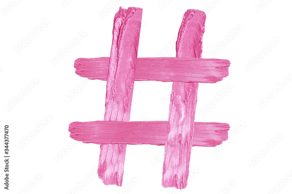 creating hash tags, pink hashtag , grunge texture, brushstroke, smear of  pearlescent lipstick, marketing with Hashtags, social media concept, making  hashtag, Influencer, Apps Stock Photo | Adobe Stock