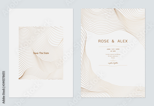 Minimalist wedding invitation card template design, abstract line art ink dra...