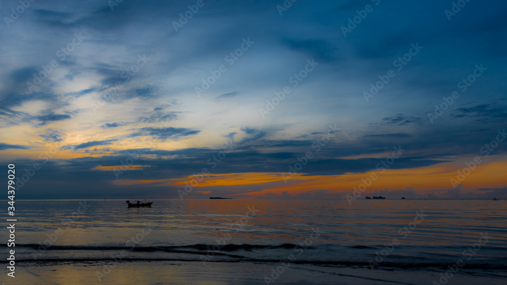 Boats at achor in the Gulf of Thailand at sunset