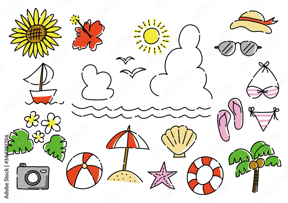 手描き 夏のイラストセット 手描き 夏のイラストセット