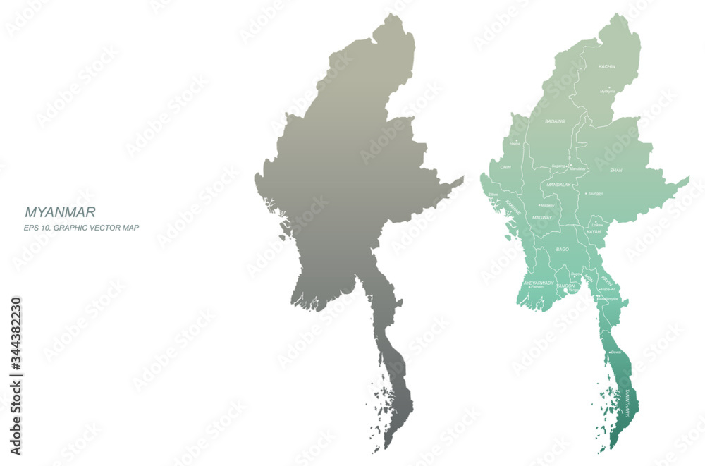 myanmar map. vector map of myanmar in asia country