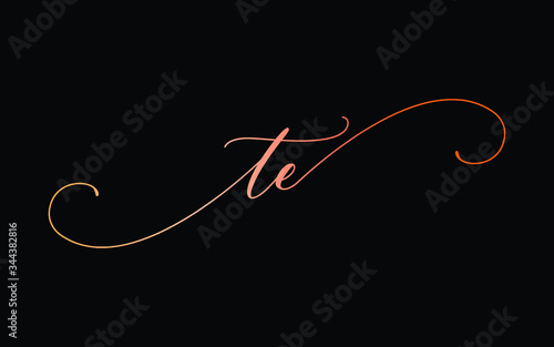 te or t, e Lowercase Cursive Letter Initial Logo Design, Vector Template