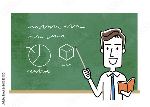 Stock illustration: class scene and male teacher