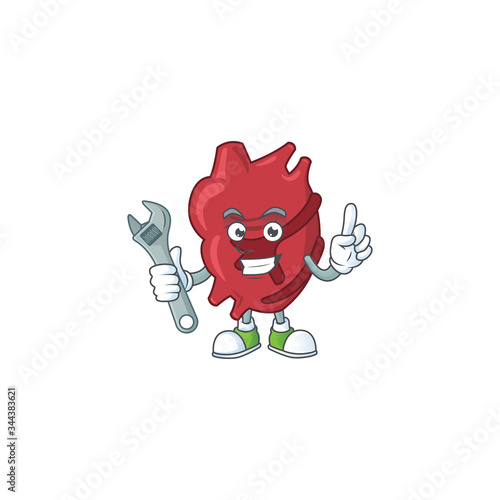 A mechanic heart mascot character fix a broken machine