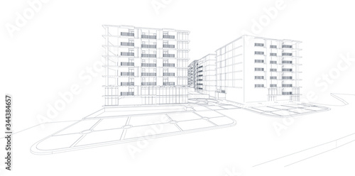 3d wireframe of building. sketch design.Vector