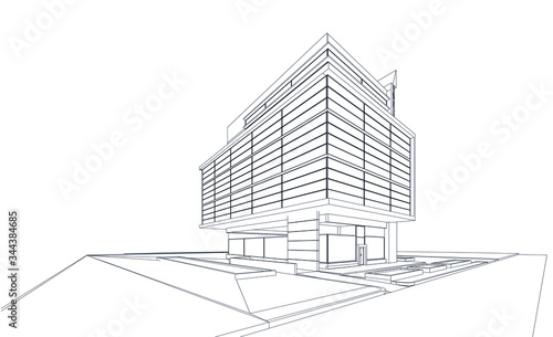 3d wireframe of building. sketch design.Vector