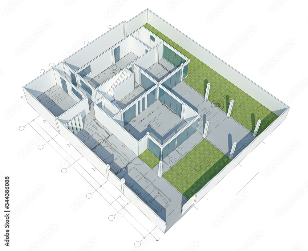Floor plan top view. House interior isolated on white background. 3D render