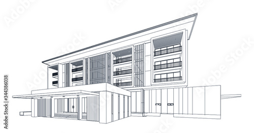 
3d wireframe of building. sketch design.Vector