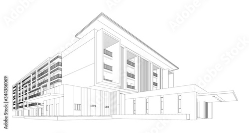  3d wireframe of building. sketch design.Vector