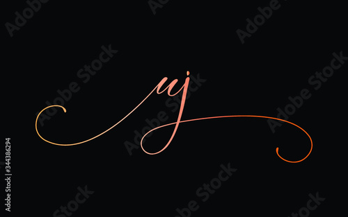 uj or u, j Lowercase Cursive Letter Initial Logo Design, Vector Template