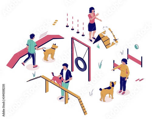 Dog playground, vector isometric flat style design illustration