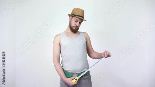 Guy measures line of your cucumber. Big size men's happiness.