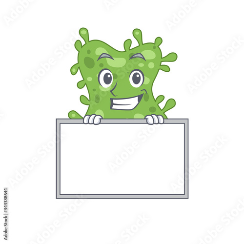 Smiling salmonella enterica cartoon design style has a board