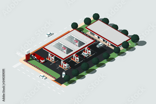 Isometric vector illustration of a gas station