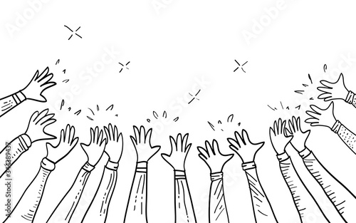 hand drawn of hands clapping ovation. applause, thumbs up gesture on doodle style , vector illustration