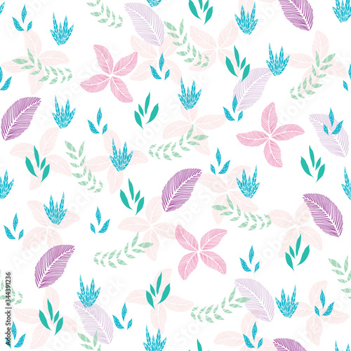 Vector pretty pastel transparency tropical floral seamless pattern background