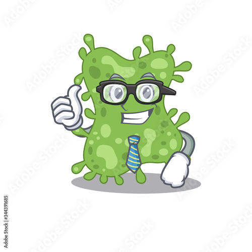 An elegant salmonella enterica Businessman mascot design wearing glasses and tie