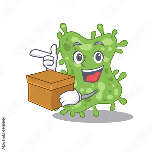 An picture of salmonella enterica cartoon design concept holding a box