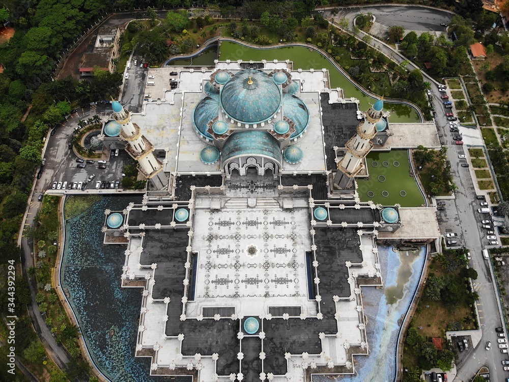 Kuala Lumpur federal territory mosque aerial view. Most beautiful mosque in Malaysia