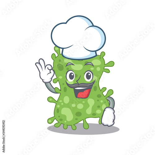 Salmonella enterica chef cartoon design style wearing white hat