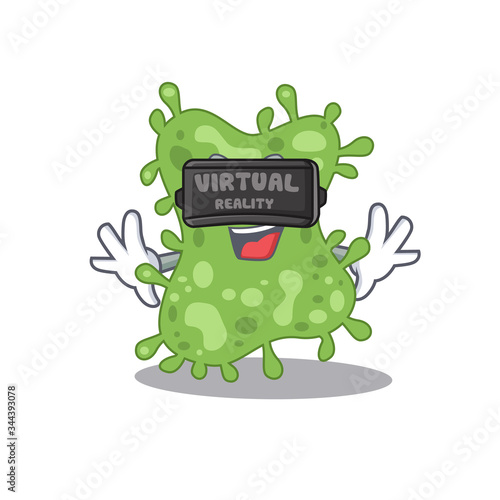 Cartoon design style of salmonella enterica with modern Virtual Reality headset
